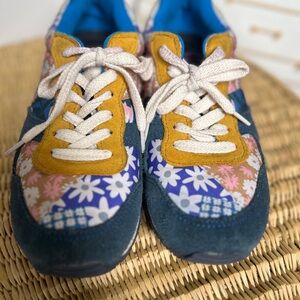 Inkkas- Floral Patchwork Sneakers with Blue and Yellow Accents